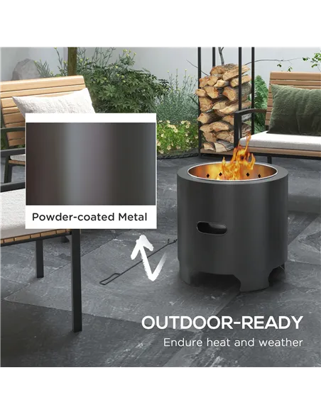 Outsunny Smokeless Fire Pit, 45cm Portable Wood Burning Firepit, Round Metal Bonfire Stove with Poker for Garden, Camping, Black