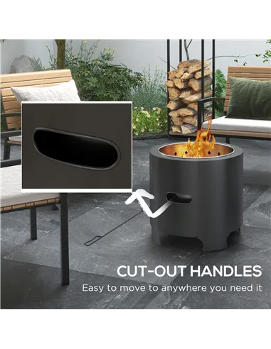 Outsunny Smokeless Fire Pit, 45cm Portable Wood Burning Firepit, Round Metal Bonfire Stove with Poker for Garden, Camping, Black