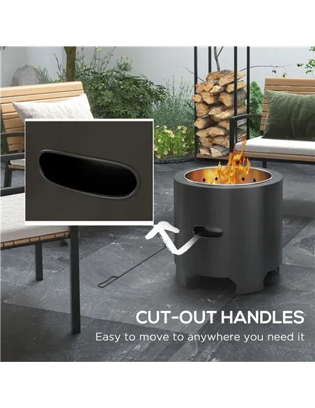 Outsunny Smokeless Fire Pit, 45cm Portable Wood Burning Firepit, Round Metal Bonfire Stove with Poker for Garden, Camping, Black