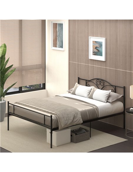 HOMCOM King Size Bed Frame, 5ft4 Metal Bed Base with Headboard and Footboard, 31cm Underneath Storage Space for Bedroom