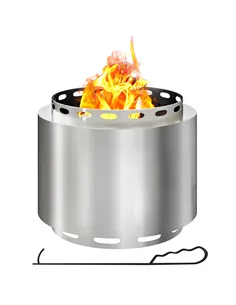 Outsunny Smokeless Fire Pit, 48.5cm Portable Wood Burning Firepit with Poker for Garden Camping Bonfire Party, Stainless Steel, 