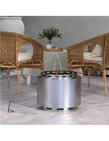 Outsunny Smokeless Fire Pit, 48.5cm Portable Wood Burning Firepit with Poker for Garden Camping Bonfire Party, Stainless Steel, 