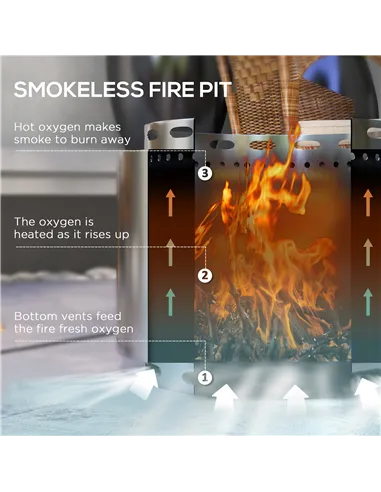 Outsunny Smokeless Fire Pit, 48.5cm Portable Wood Burning Firepit with Poker for Garden Camping Bonfire Party, Stainless Steel, 