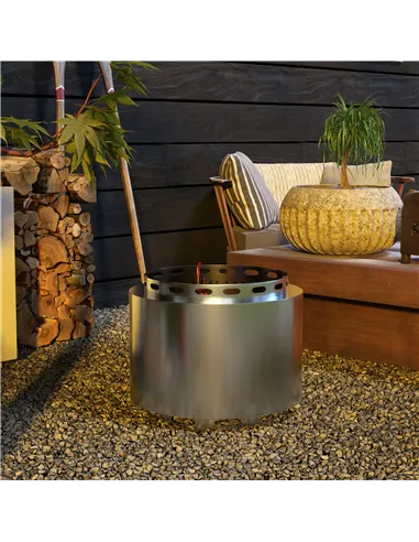 Outsunny Smokeless Fire Pit, 48.5cm Portable Wood Burning Firepit with Poker for Garden Camping Bonfire Party, Stainless Steel, 