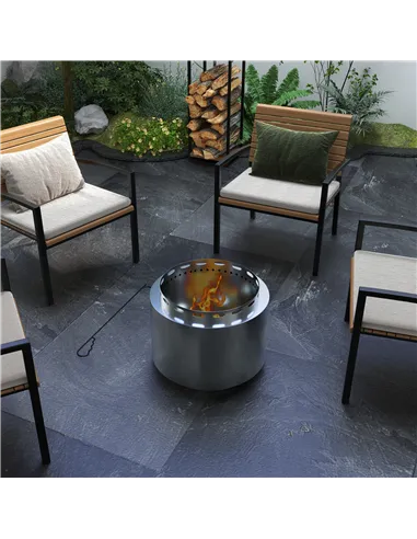 Outsunny Smokeless Fire Pit, 48.5cm Portable Wood Burning Firepit with Poker for Garden Camping Bonfire Party, Stainless Steel, 