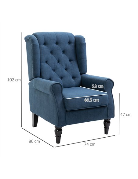 HOMCOM Wingback Accent Chair, Retro Upholstered Button Tufted Occasional Chair for Living Room and Bedroom, Blue