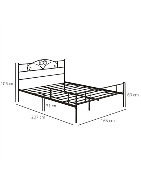 HOMCOM King Size Bed Frame, 5ft4 Metal Bed Base with Headboard and Footboard, 31cm Underneath Storage Space for Bedroom