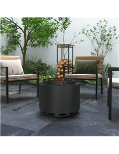 Outsunny Smokeless Fire Pit, 48.5cm Portable Wood Burning Firepit with Poker for Garden Camping Bonfire Party, Metal, Black 2