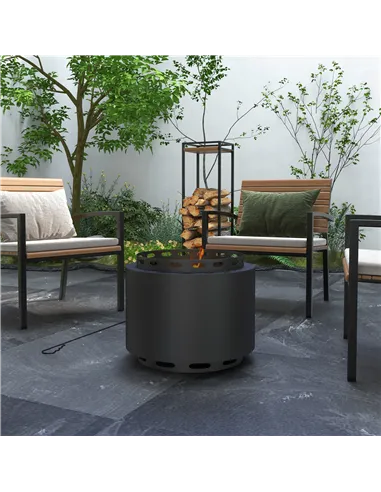 Outsunny Smokeless Fire Pit, 48.5cm Portable Wood Burning Firepit with Poker for Garden Camping Bonfire Party, Metal, Black