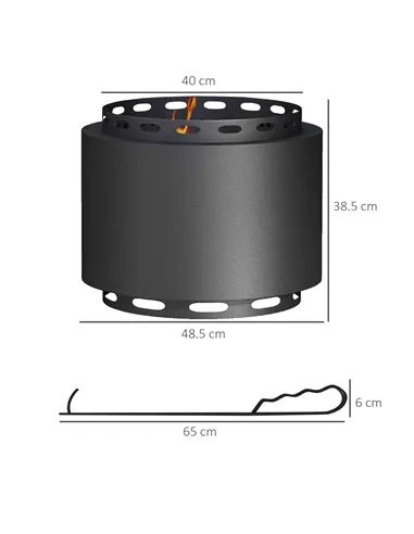 Outsunny Smokeless Fire Pit, 48.5cm Portable Wood Burning Firepit with Poker for Garden Camping Bonfire Party, Metal, Black