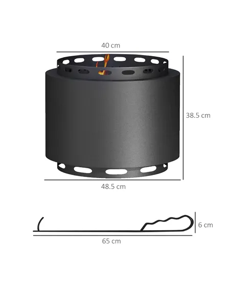 Outsunny Smokeless Fire Pit, 48.5cm Portable Wood Burning Firepit with Poker for Garden Camping Bonfire Party, Metal, Black