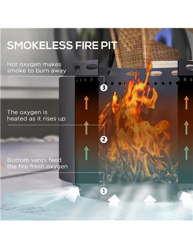 Outsunny Smokeless Fire Pit, 48.5cm Portable Wood Burning Firepit with Poker for Garden Camping Bonfire Party, Metal, Black