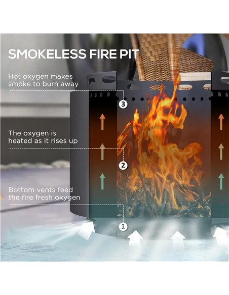 Outsunny Smokeless Fire Pit, 48.5cm Portable Wood Burning Firepit with Poker for Garden Camping Bonfire Party, Metal, Black