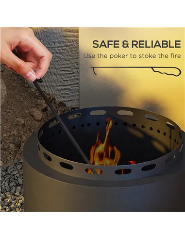 Outsunny Smokeless Fire Pit, 48.5cm Portable Wood Burning Firepit with Poker for Garden Camping Bonfire Party, Metal, Black