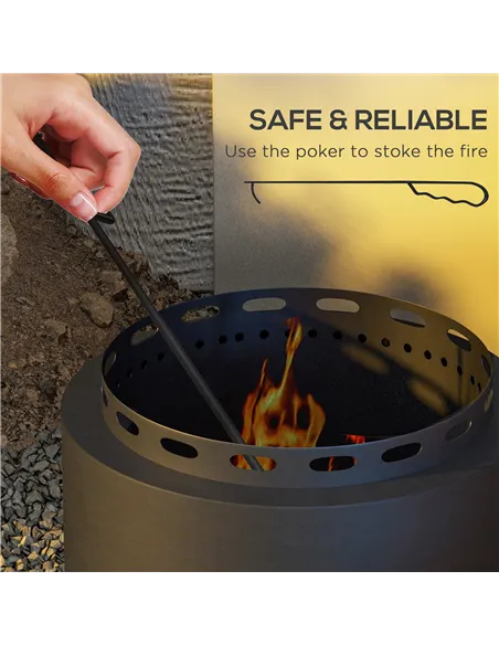 Outsunny Smokeless Fire Pit, 48.5cm Portable Wood Burning Firepit with Poker for Garden Camping Bonfire Party, Metal, Black