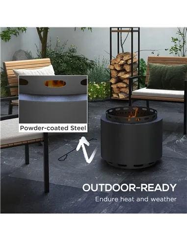 Outsunny Smokeless Fire Pit, 48.5cm Portable Wood Burning Firepit with Poker for Garden Camping Bonfire Party, Metal, Black