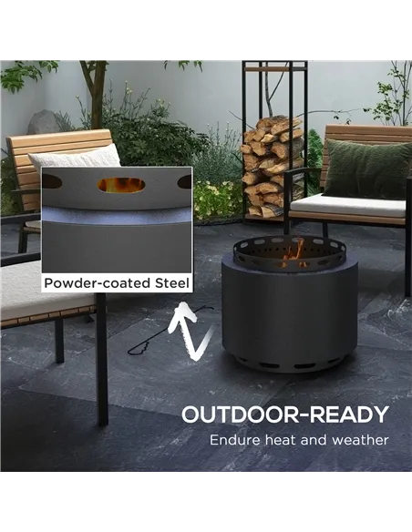 Outsunny Smokeless Fire Pit, 48.5cm Portable Wood Burning Firepit with Poker for Garden Camping Bonfire Party, Metal, Black