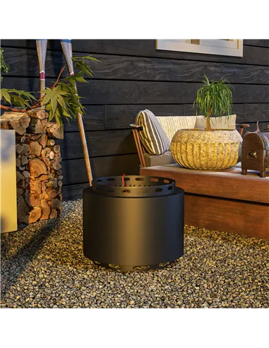 Outsunny Smokeless Fire Pit, 48.5cm Portable Wood Burning Firepit with Poker for Garden Camping Bonfire Party, Metal, Black