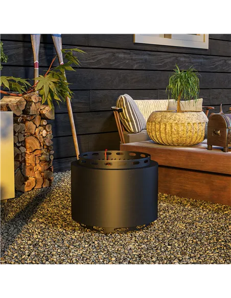 Outsunny Smokeless Fire Pit, 48.5cm Portable Wood Burning Firepit with Poker for Garden Camping Bonfire Party, Metal, Black