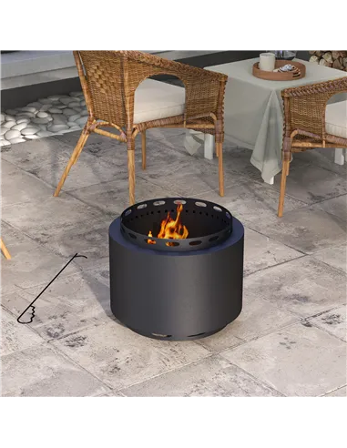 Outsunny Smokeless Fire Pit, 48.5cm Portable Wood Burning Firepit with Poker for Garden Camping Bonfire Party, Metal, Black