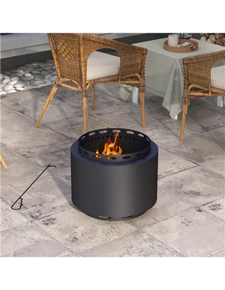Outsunny Smokeless Fire Pit, 48.5cm Portable Wood Burning Firepit with Poker for Garden Camping Bonfire Party, Metal, Black