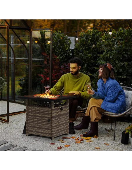 Outsunny 72.5 x 72.5cm 50,000 BTU Fire Pit Table, with Cover - Brown