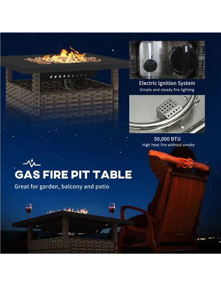 Outsunny 72.5 x 72.5cm 50,000 BTU Fire Pit Table, with Cover - Brown