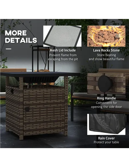 Outsunny 72.5 x 72.5cm 50,000 BTU Fire Pit Table, with Cover - Brown