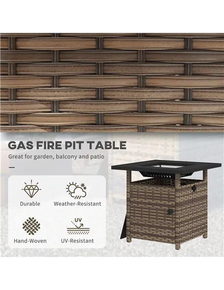 Outsunny 72.5 x 72.5cm 50,000 BTU Fire Pit Table, with Cover - Brown