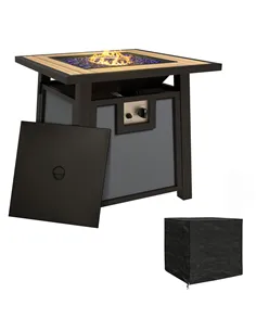 Outsunny 71 x 71cm 50,000 BTU Gas Fire Pit Table with Cover - Grey