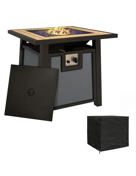 Outsunny 71 x 71cm 50,000 BTU Gas Fire Pit Table with Cover - Grey