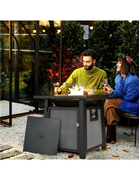 Outsunny 71 x 71cm 50,000 BTU Gas Fire Pit Table with Cover - Grey
