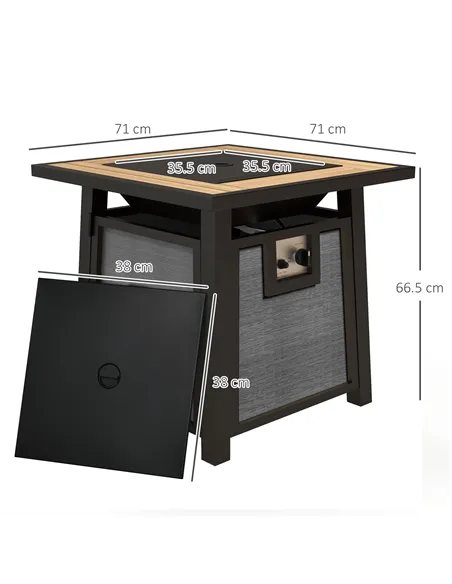 Outsunny 71 x 71cm 50,000 BTU Gas Fire Pit Table with Cover - Grey