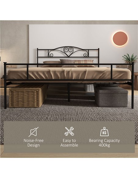 HOMCOM King Size Bed Frame, 5ft4 Metal Bed Base with Headboard and Footboard, 31cm Underneath Storage Space for Bedroom