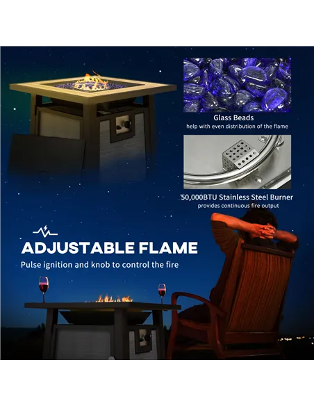 Outsunny 71 x 71cm 50,000 BTU Gas Fire Pit Table with Cover - Grey