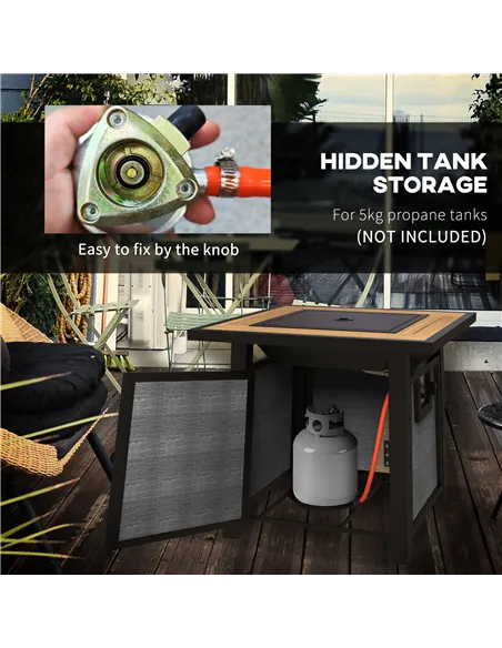 Outsunny 71 x 71cm 50,000 BTU Gas Fire Pit Table with Cover - Grey