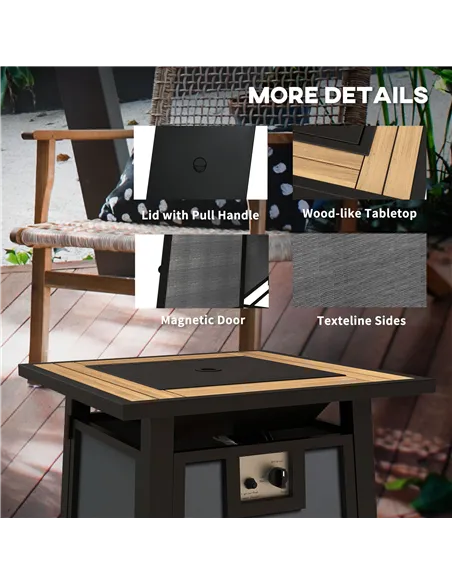 Outsunny 71 x 71cm 50,000 BTU Gas Fire Pit Table with Cover - Grey