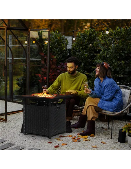 Outsunny 72.5 x 72.5cm 50,000 BTU Fire Pit Table, with Cover - Black