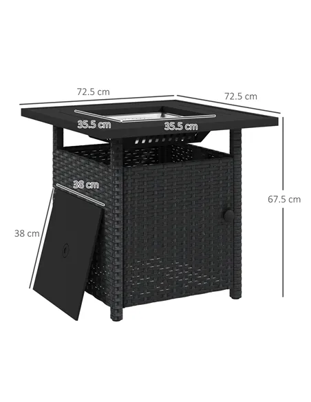 Outsunny 72.5 x 72.5cm 50,000 BTU Fire Pit Table, with Cover - Black