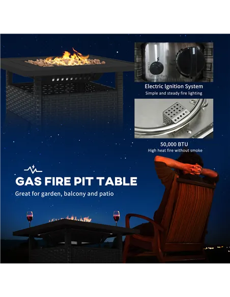 Outsunny 72.5 x 72.5cm 50,000 BTU Fire Pit Table, with Cover - Black