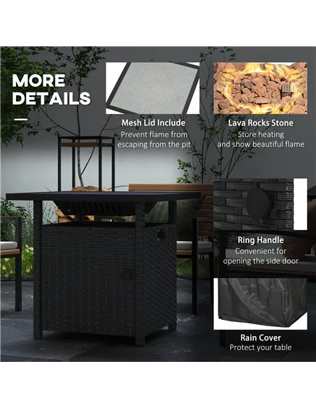 Outsunny 72.5 x 72.5cm 50,000 BTU Fire Pit Table, with Cover - Black