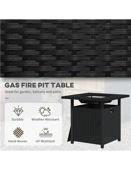 Outsunny 72.5 x 72.5cm 50,000 BTU Fire Pit Table, with Cover - Black