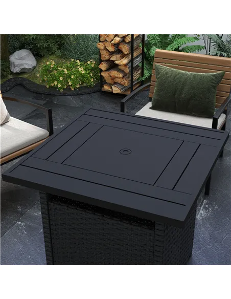 Outsunny 72.5 x 72.5cm 50,000 BTU Fire Pit Table, with Cover - Black