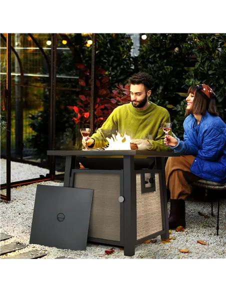 Outsunny 50,000 BTU Gas Fire Pit Table with Cover and Glass Beads, Brown