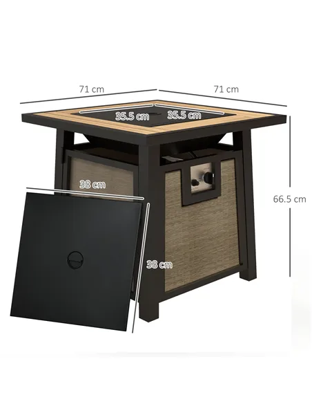 Outsunny 50,000 BTU Gas Fire Pit Table with Cover and Glass Beads, Brown