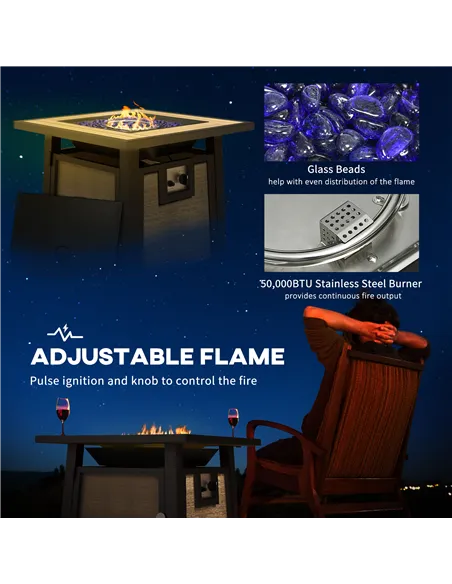 Outsunny 50,000 BTU Gas Fire Pit Table with Cover and Glass Beads, Brown
