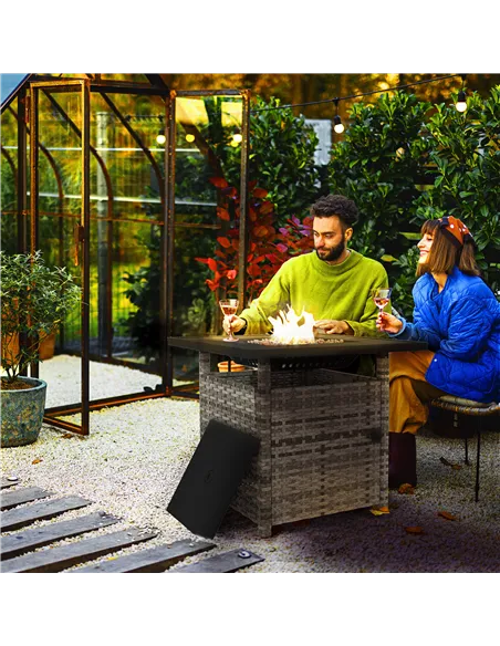 Outsunny 72.5 x 72.5cm 50,000 BTU Fire Pit Table, with Cover - Grey