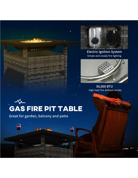 Outsunny 72.5 x 72.5cm 50,000 BTU Fire Pit Table, with Cover - Grey