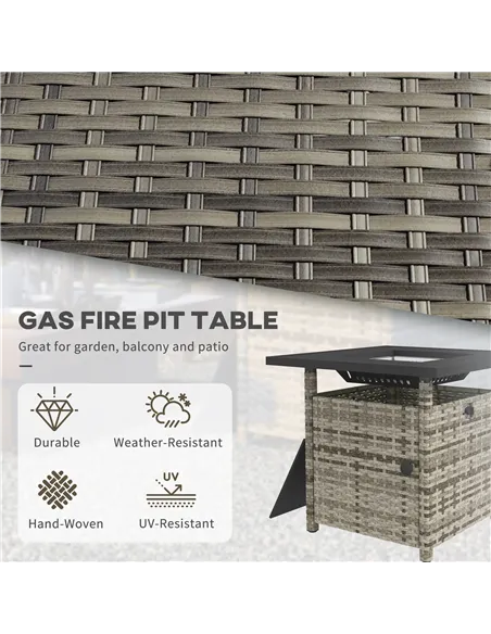 Outsunny 72.5 x 72.5cm 50,000 BTU Fire Pit Table, with Cover - Grey