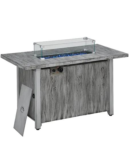 Outsunny 50,000 BTU Gas Fire Pit Table with Cover and Glass Screen - Grey
